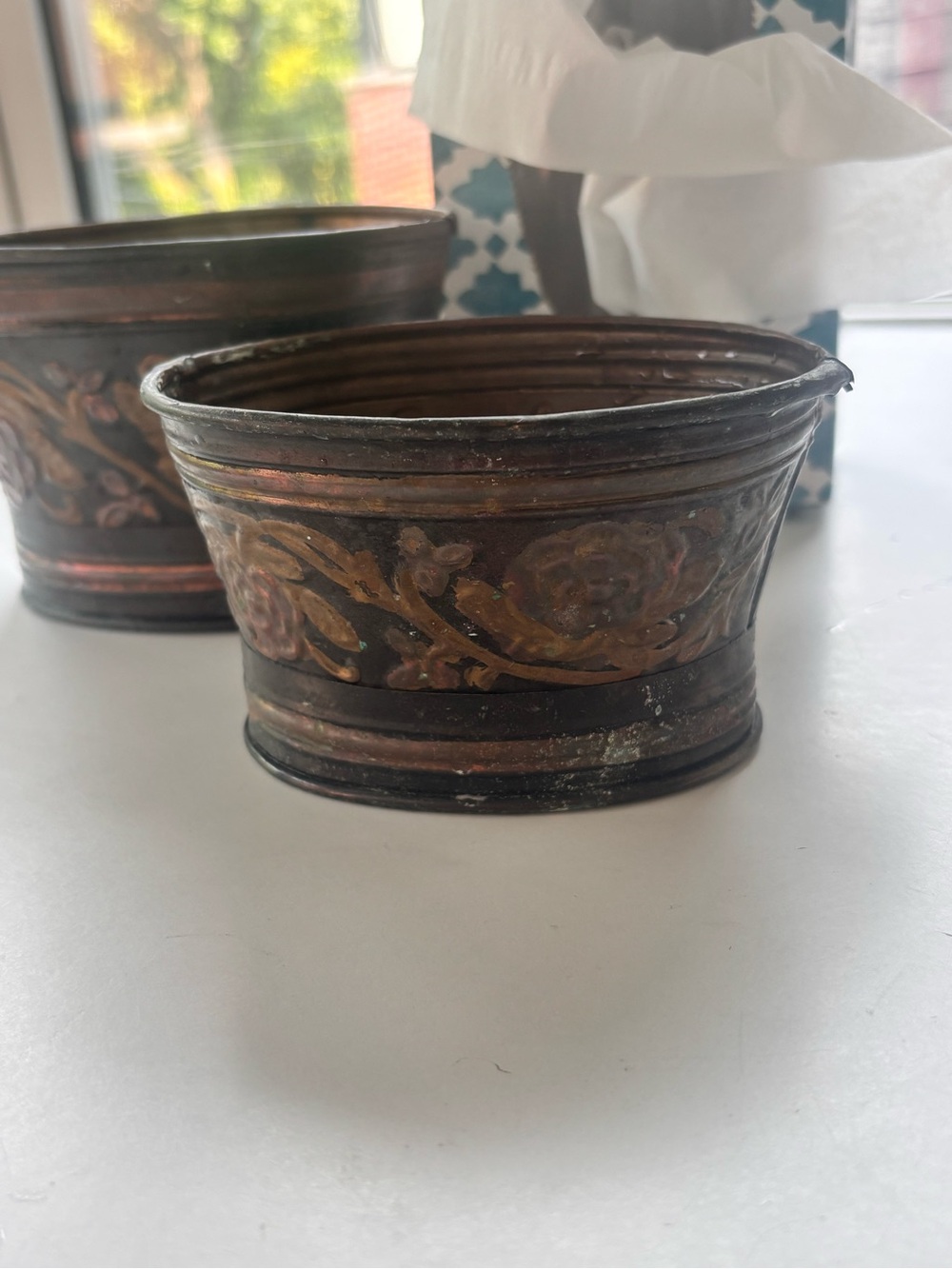 Antique Decorative Metal Planters (Set of 2)